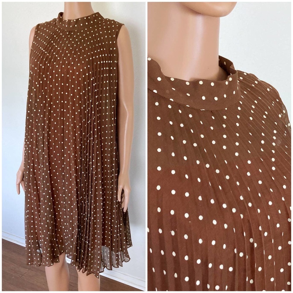 Vintage 60s Womens Brown Polka Dot‎ Mini Dress // Size Small